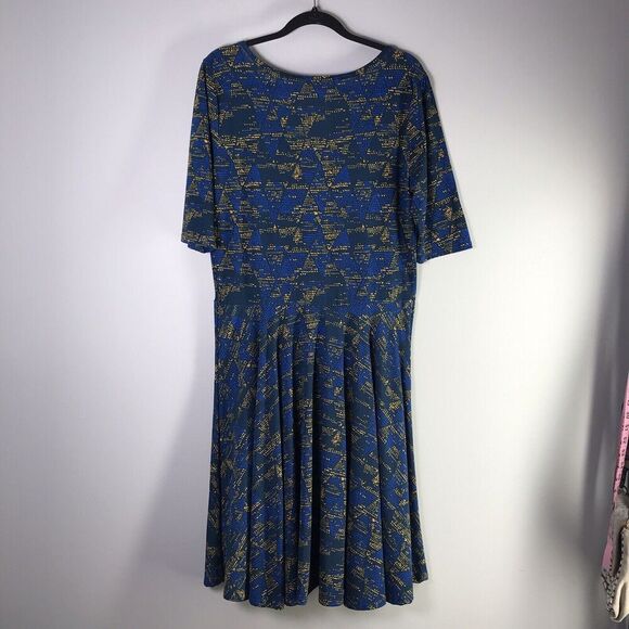 LuLaRoe Nicole Womens Size 2XL Fit & Flare Dress Triangle Geometric Modest Work - Picture 7 of 11
